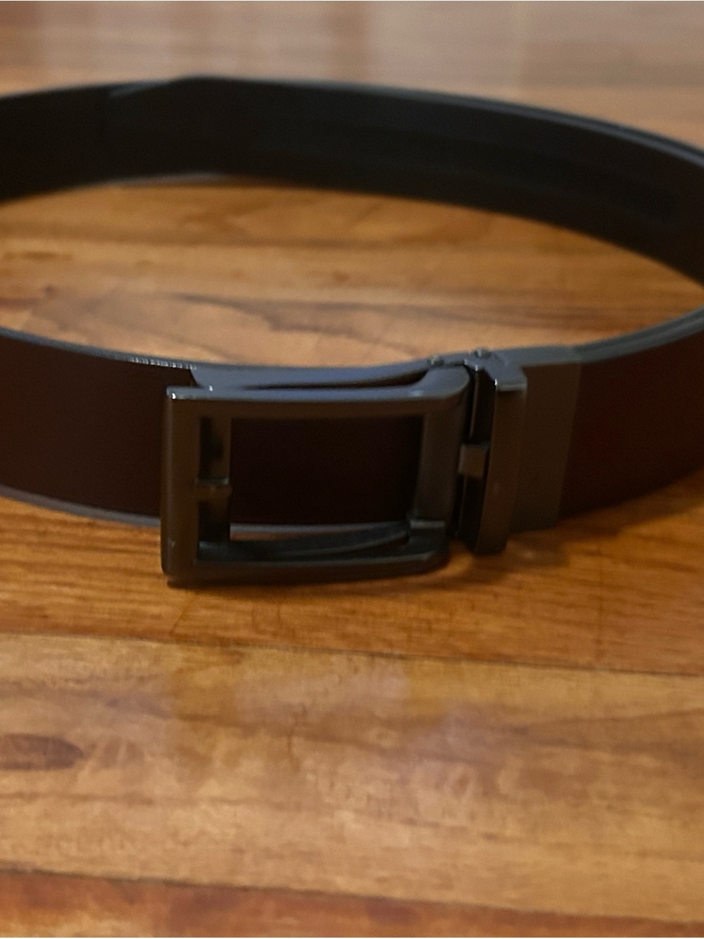 Classic Men's Brown Leather Belt with Matte Gunmetal Buckle